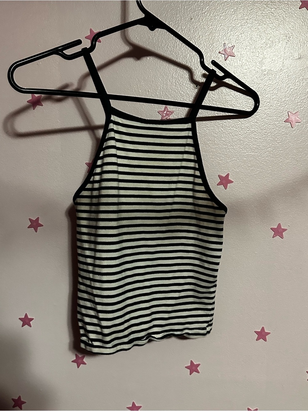 Striped Black & White Crop Halter Tank Top